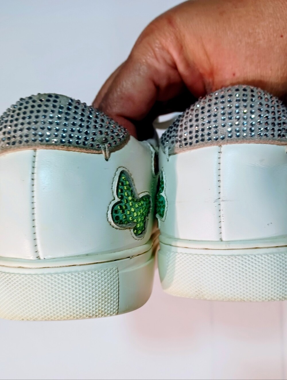 Kurt Geiger London Lane White Leather Sneakers Multicolor Rhinestone Butterflies - Picture 10 of 12